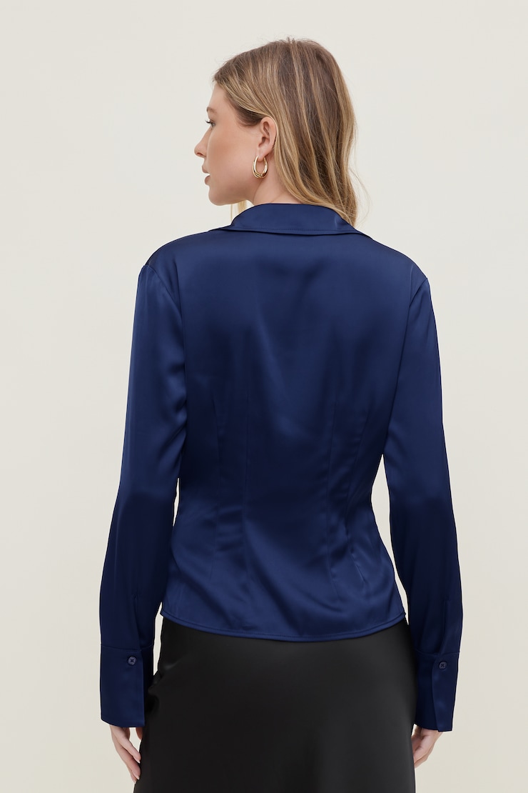 Kyra Satin Shirt Ocean Cavern Navy large