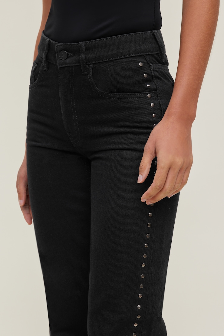 Heidi High Rise Wide Leg Jeans Studded Noir large