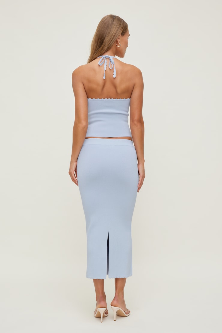 Scallop Trim Maxi Skirt Heather Blue large