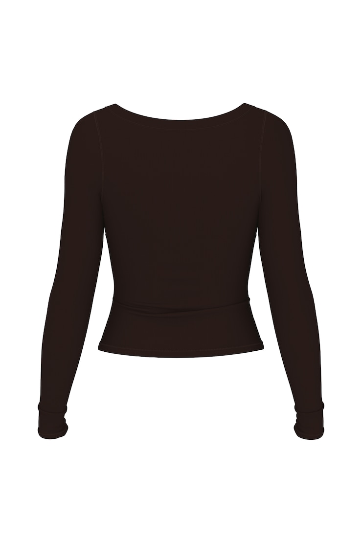 SnatchRib Crossover Longsleeve Top, Chocolate Mousse Brown, large
