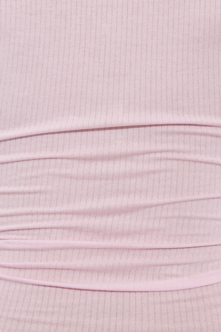 Sheer Ribbed Henley Long Sleeve Top, Light Pink, large
