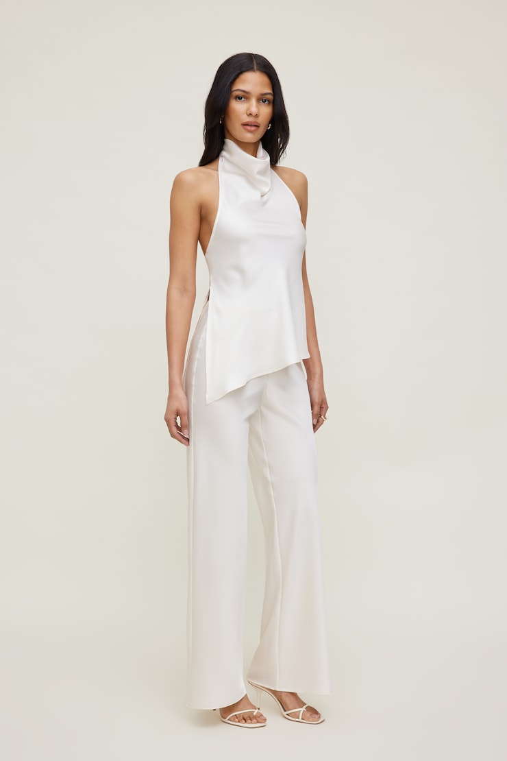 Asymmetric Satin Halter Blouse Sea Salt Cream large