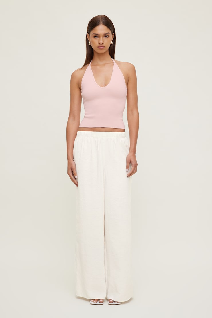 Scallop Trim Sweater Halter Top Pale Lilac Pink large