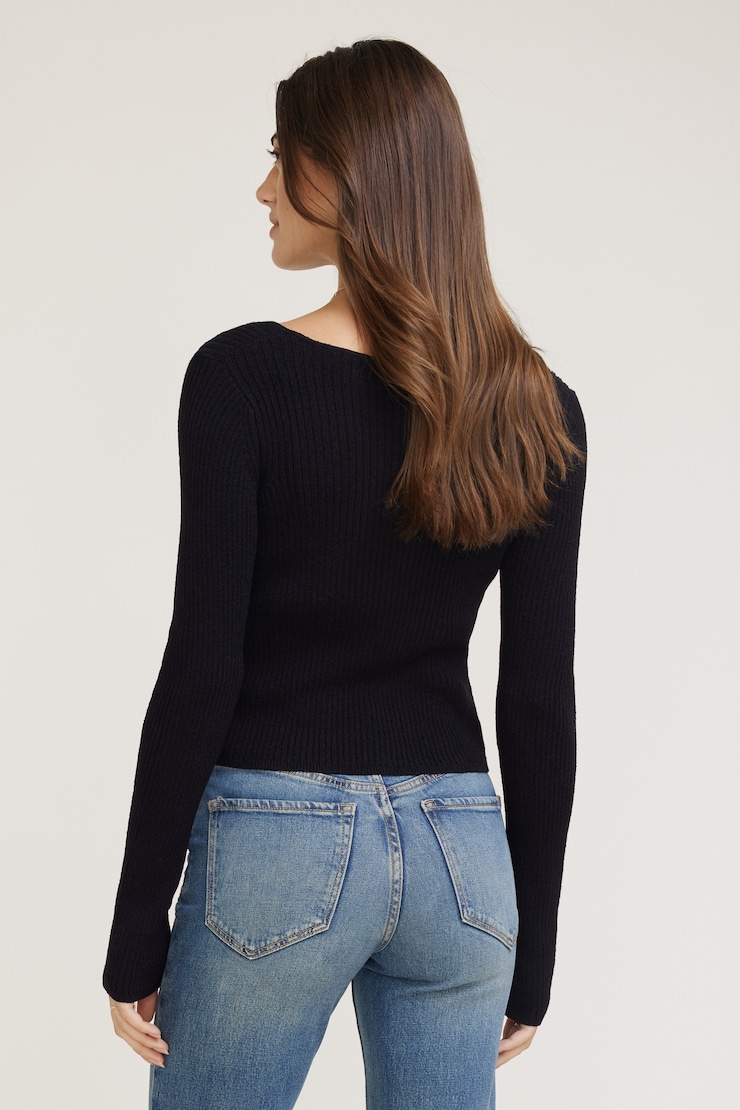 Mila Ribbed V Neck Cardigan Jet Black large