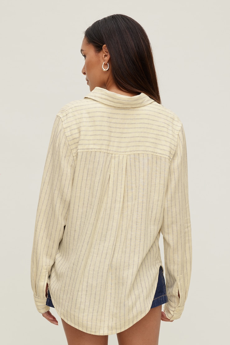 Isla Oversized Linen Shirt Black / Yellow Stripes large