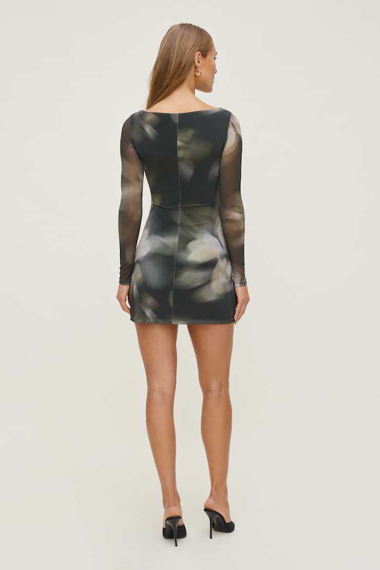 Katia Mesh Mini Dress Black Floral Blur large