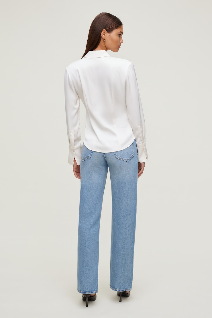 Eva Cinched Satin Shirt Sea Salt Cream large
