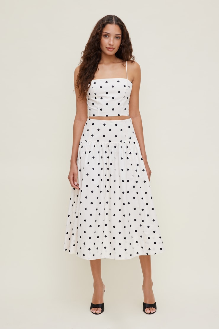 Cropped Poplin Tank Top White w/ Black Polka Dots large