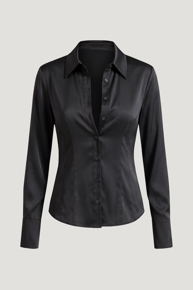 Kyra Satin Shirt Jet Black large