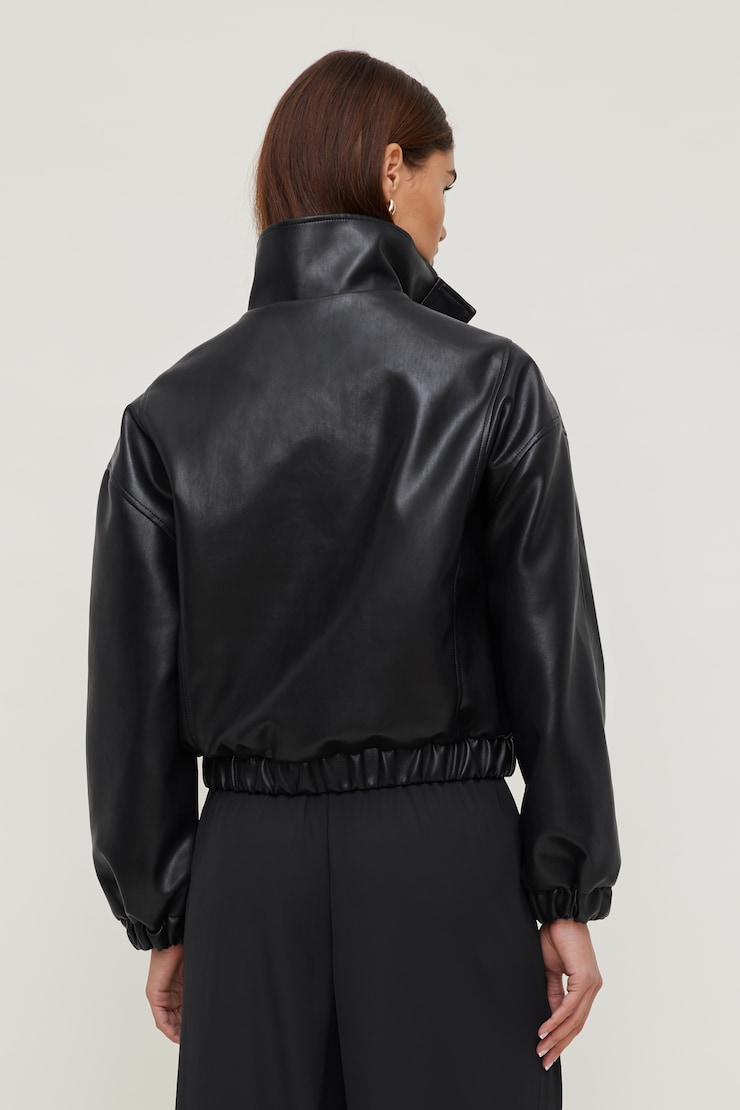 Brynn Faux Leather Bomber Jacket Jet Black large