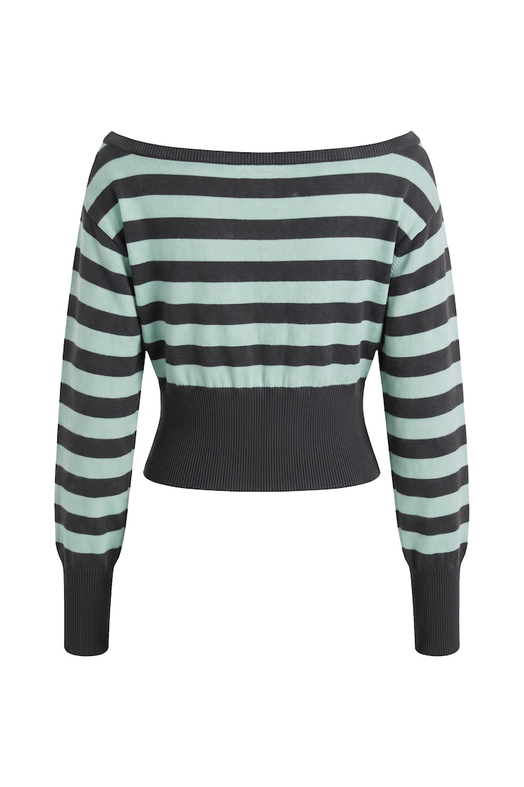 Off Shoulder Reset Long Sleeve Top, Turquoise Trouble/Forged Iron Grey stripes, large