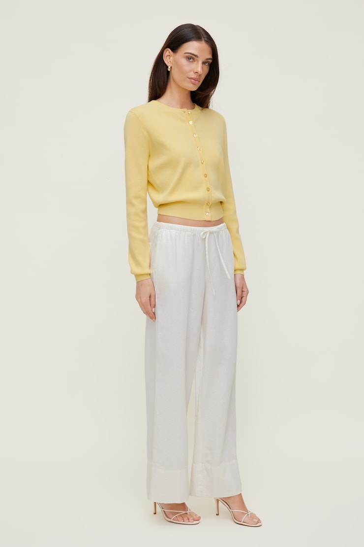 Cardigan à col rond Rebecca Jaune paille italienne large