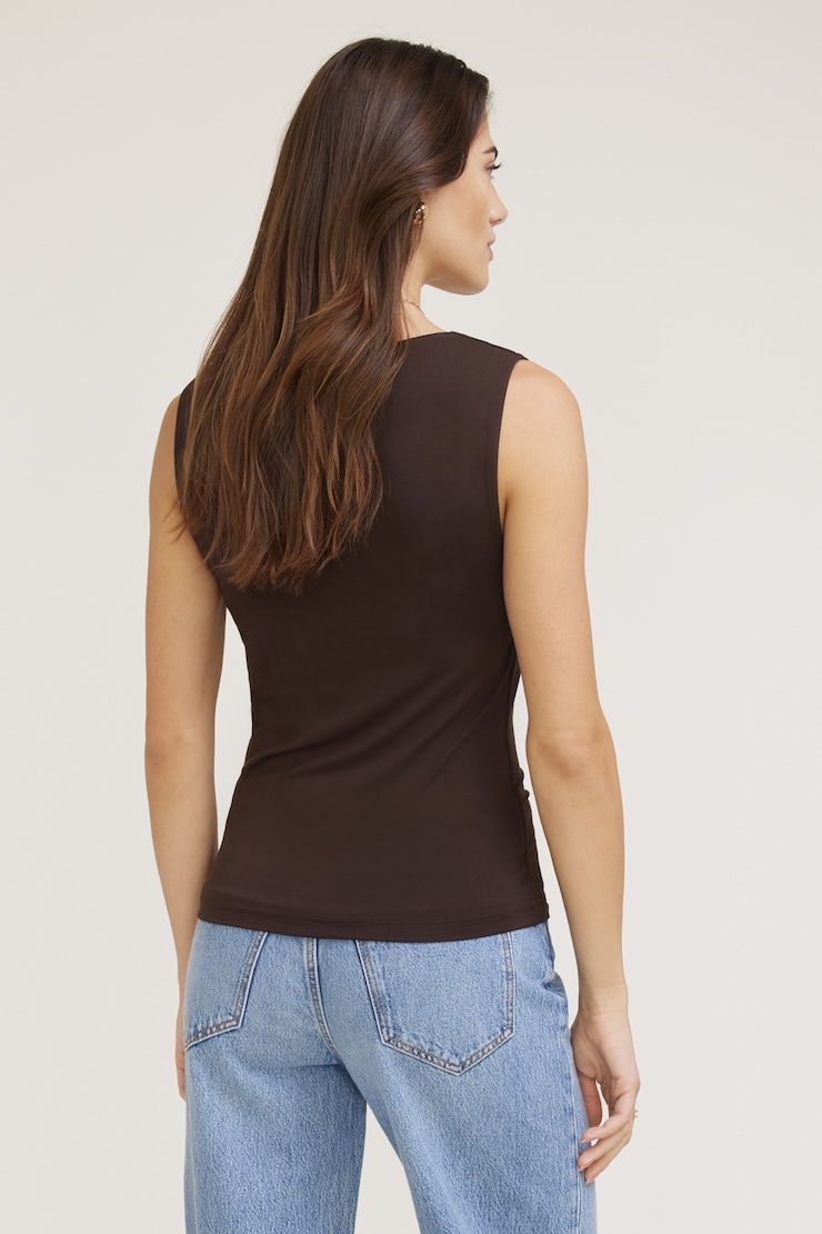 Camisole drapée en jersey à col châle Brun café large