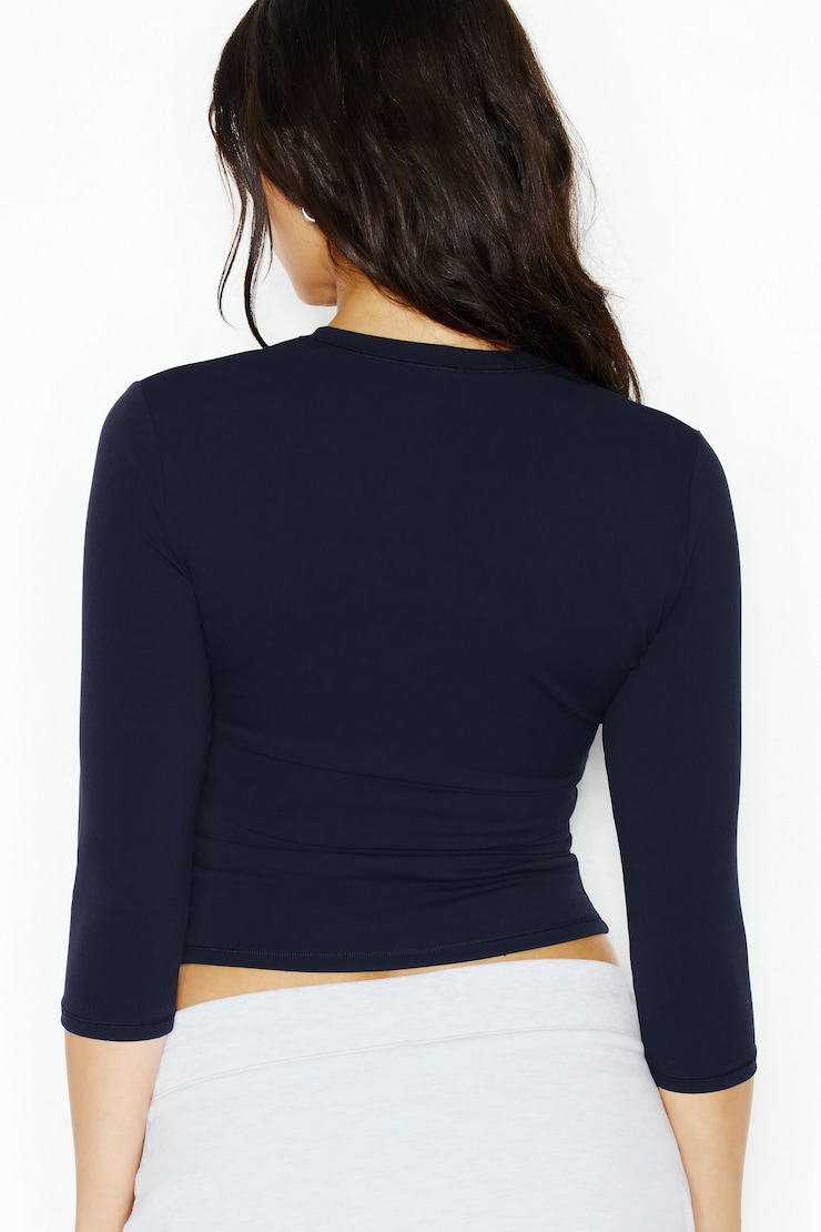 Sleek High V-Neck 3/4 Sleeve Top, Naughty Navy Blue, large