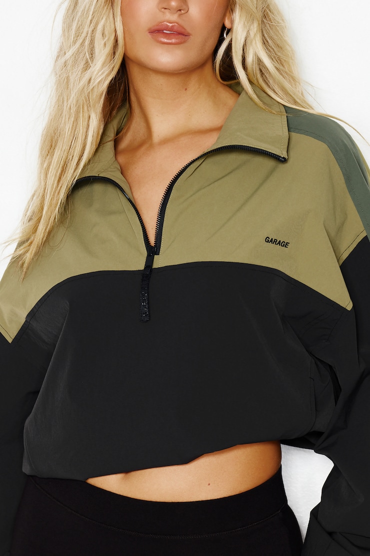 Nylon Anorak Jacket, Green Combo, large