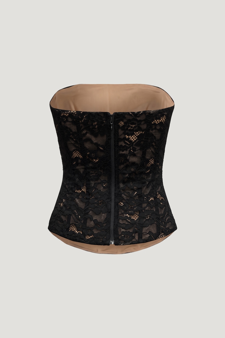Haut corset en dentelle Noir encre large