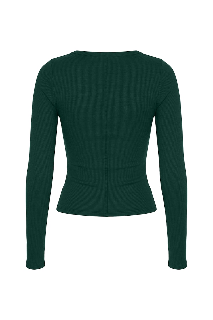 SnatchRib Scoop Neck Longsleeve Top, Green Envy, large