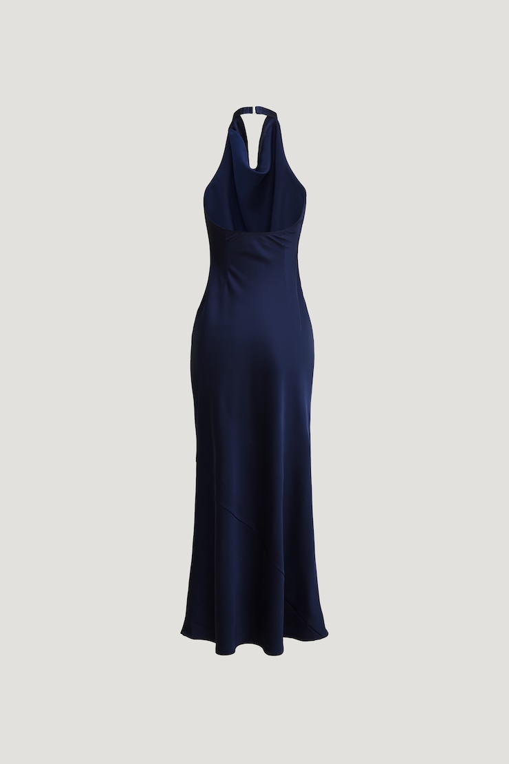 Halter Satin Maxi Slip Dress Ocean Cavern Navy large
