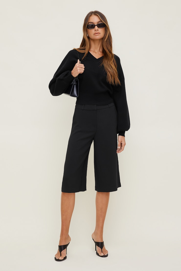 Cinched V Neck Sweater Jet Black large