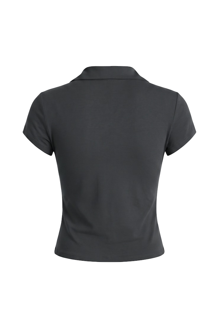 Sleek Short Sleeve Polo Top, Forged Iron Grey, large
