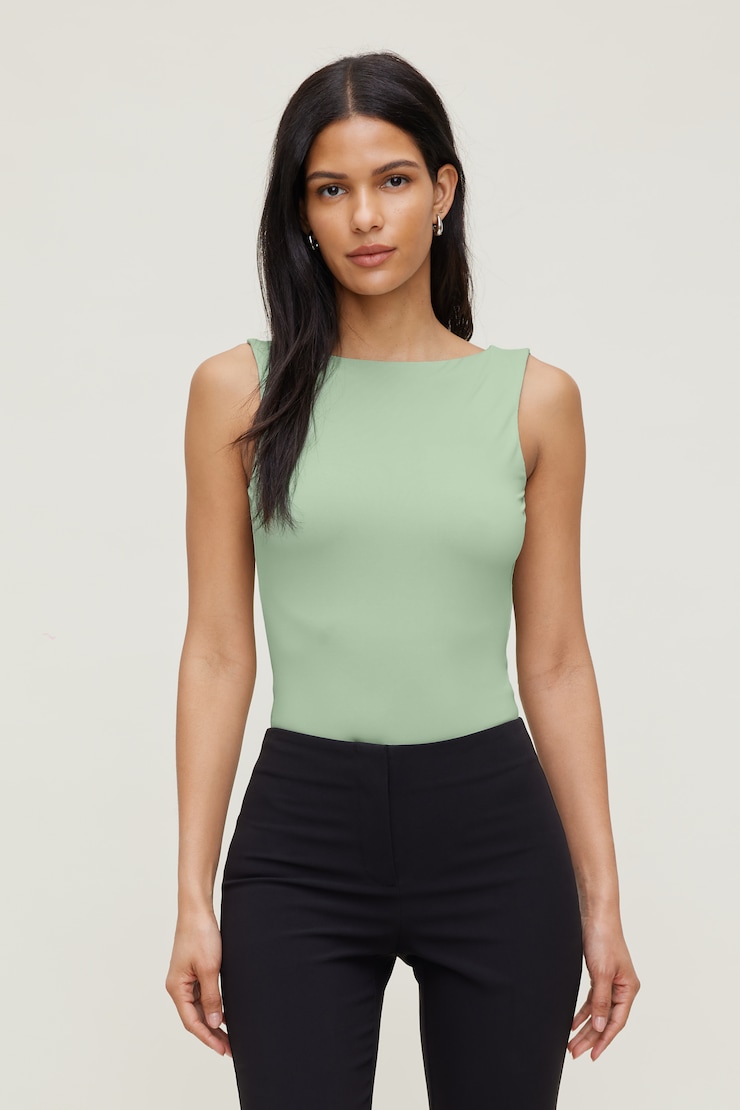 Sculpt Cowl Back Bodysuit Macaroon Mint Blue large