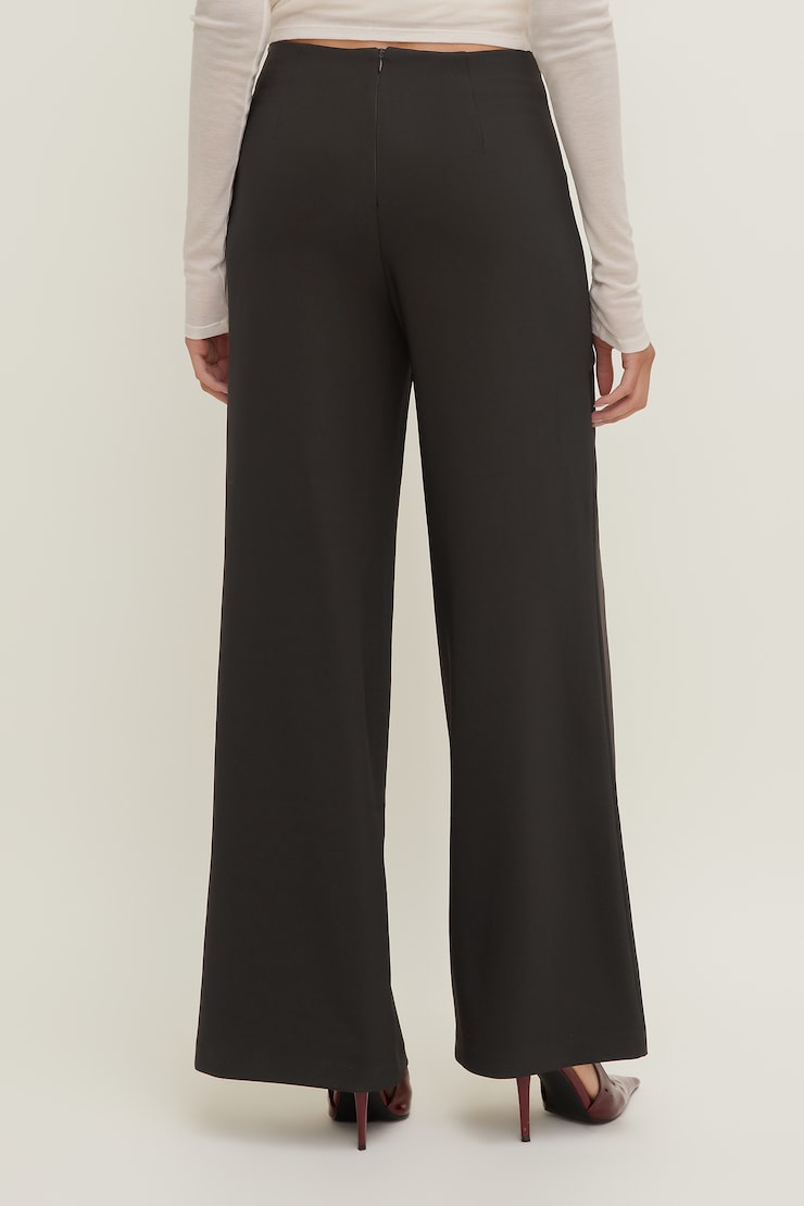 Pantalon à jambe large et attaches Brun torte au chocolat large