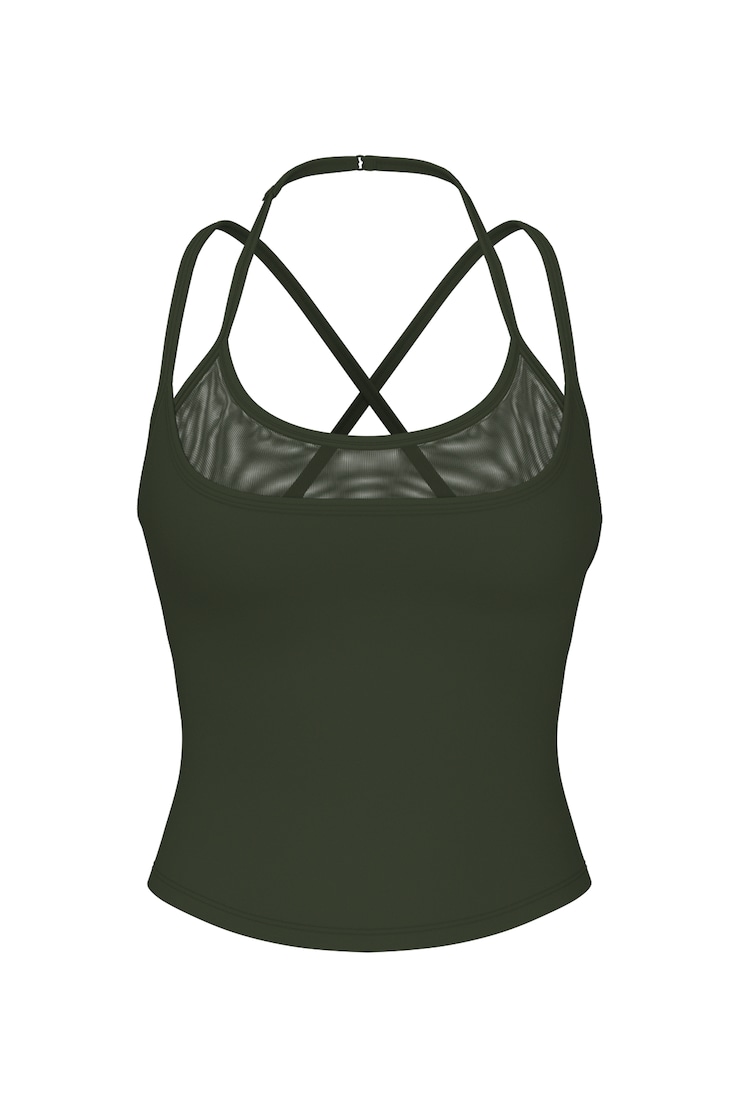 Active Double Layer Mesh Tank Top, Olive Obsession, large