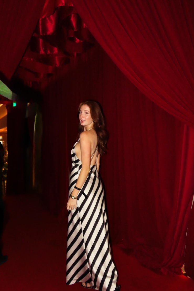 Livia Satin Midi Dress Black / White Stripes large
