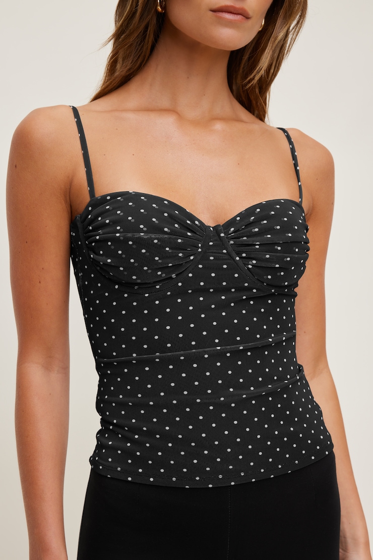 Monet Mesh Top Black w/ White Polka Dots large