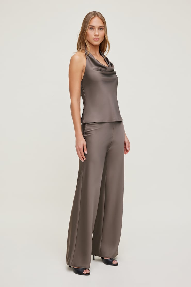 Izzy Wide Leg Satin Pants Iron Taupe large