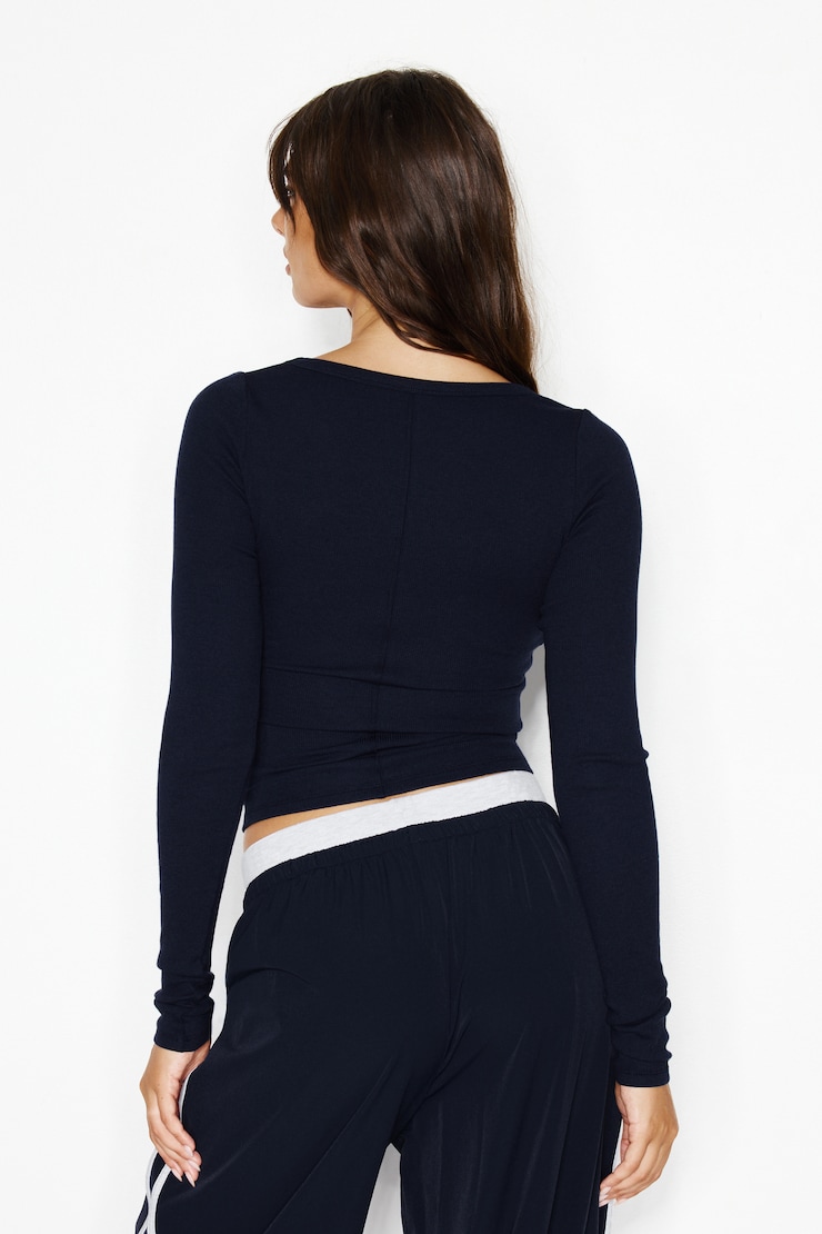 SnatchRib Scoop Neck Longsleeve Top, Naughty Navy Blue, large