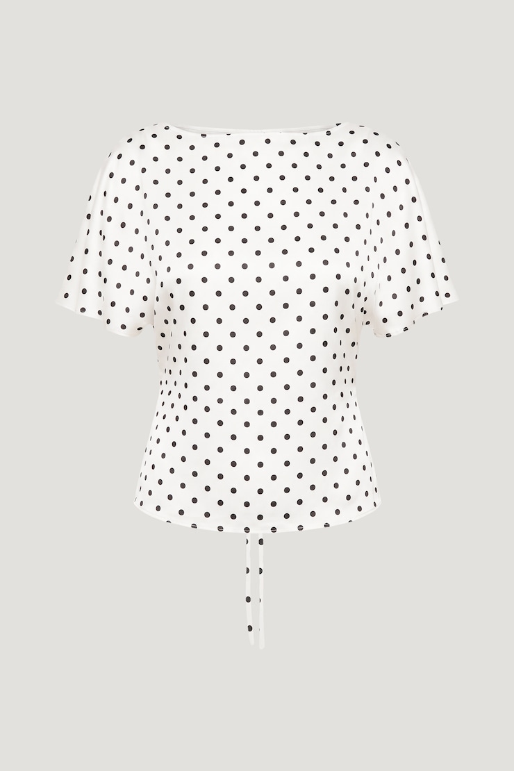 Farra Satin Blouse White w/ Black Polka Dots large