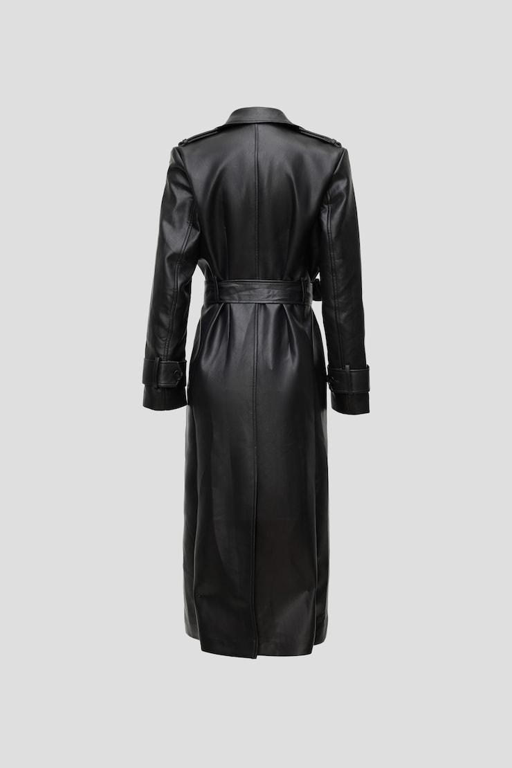 Faux Leather Trench Coat Jet Black large