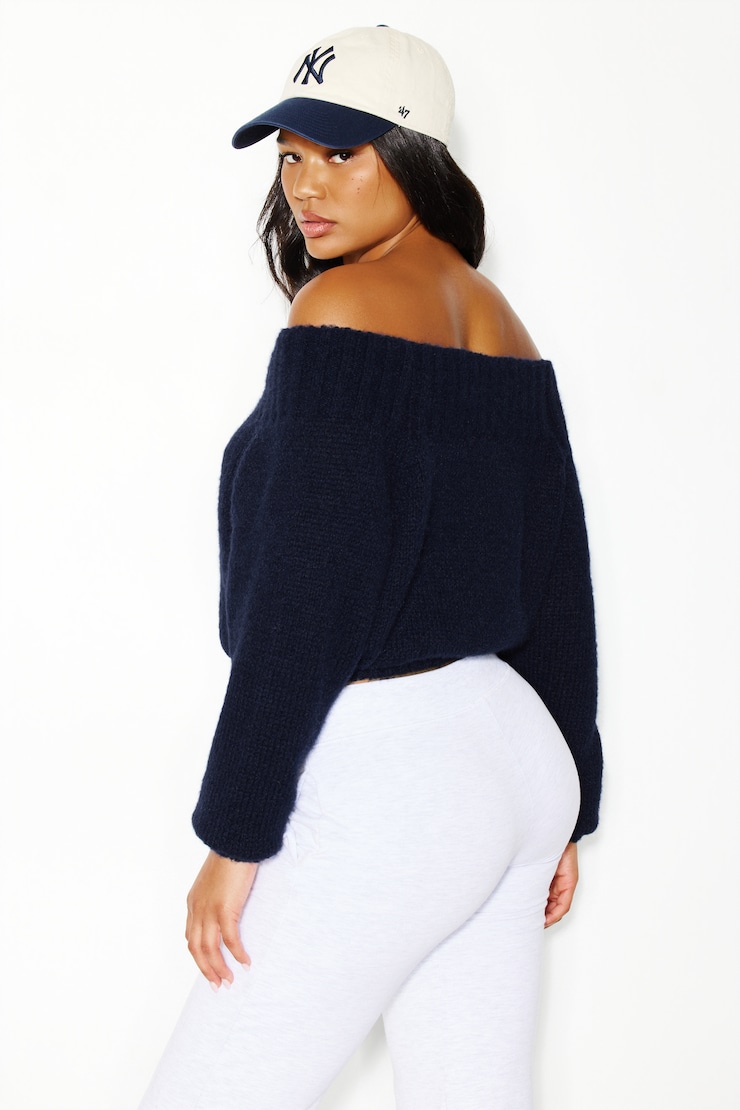 Undone Off Shoulder Sweater, Naughty Navy Blue, large