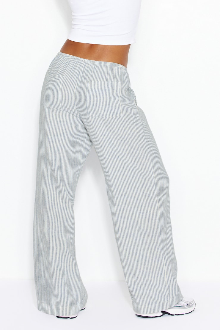 Millie Linen Pull-On Pants, Blue Stripes, large