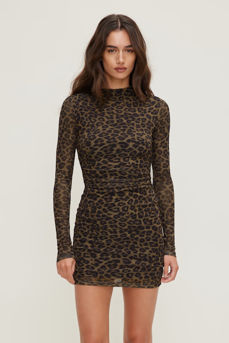 Alaia Mesh Mini Dress Leopard Brown large