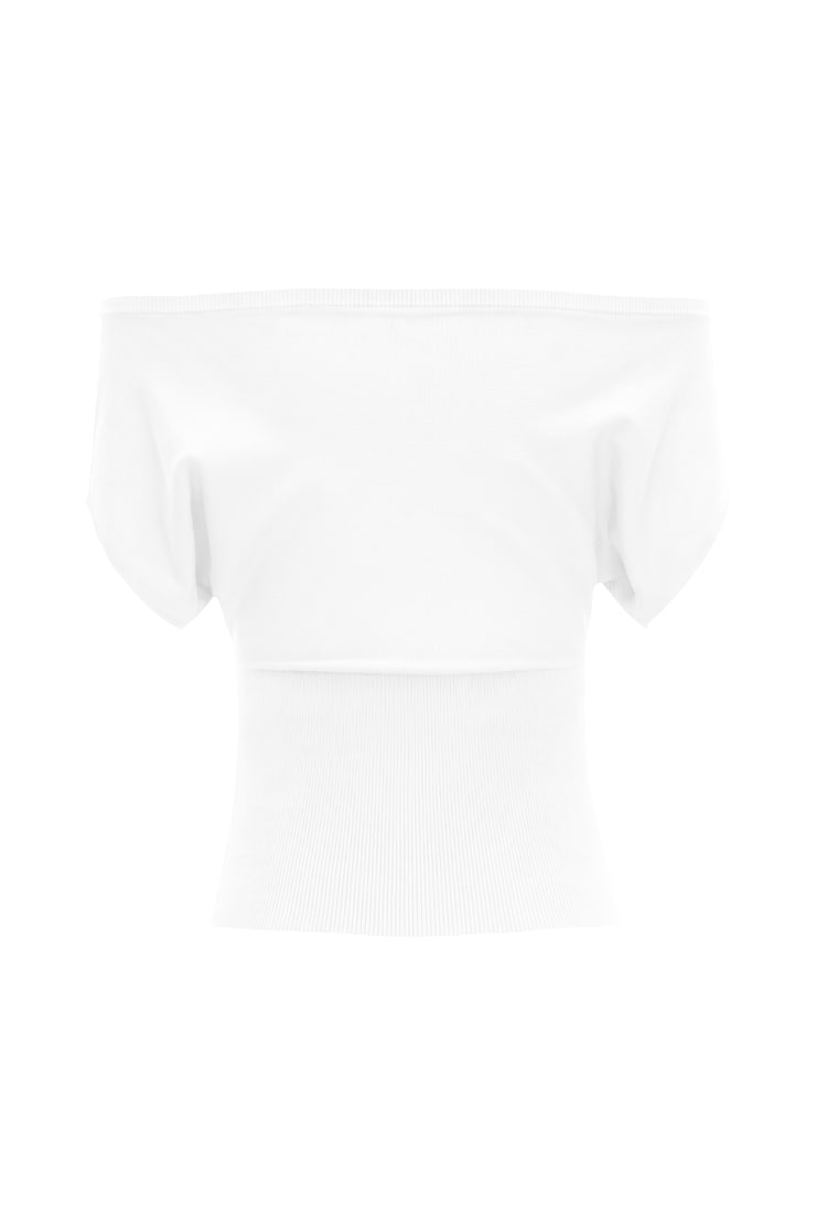 Off Shoulder Short Sleeve Cinch Waist Top, Snow White, large
