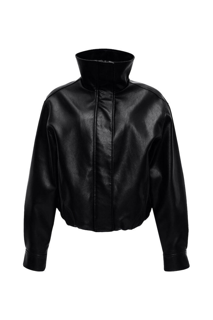 Bubble Faux-Leather Jacket, Jet Black, large