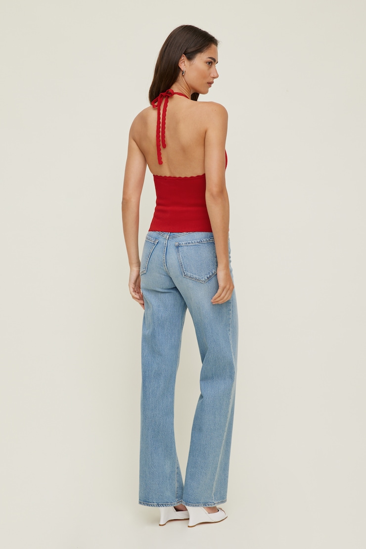 Scallop Trim Sweater Halter Top Goji Berry Red large