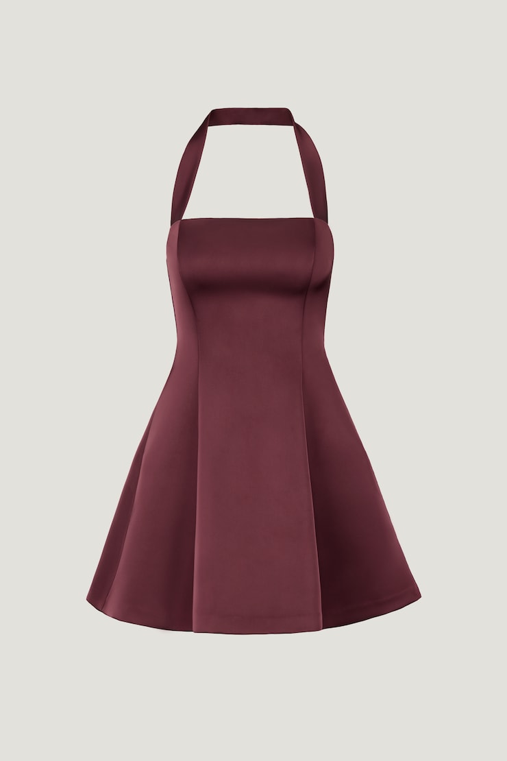 Amaya Satin Halter Mini Dress Zinfandel Burgundy large