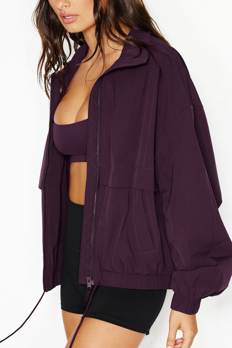 Long Water Repellent Windbreaker, Wild Berry Maroon, large