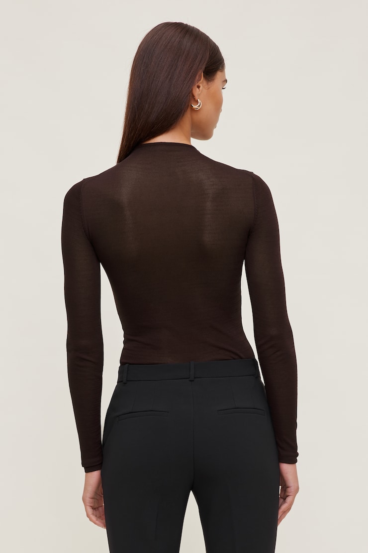 Sheer Mock Neck Sweater Cherry Lacquer Burgundy large