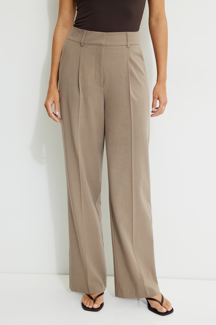 Sofia Pleated Straight Leg Pants Chalet Brown Melange large