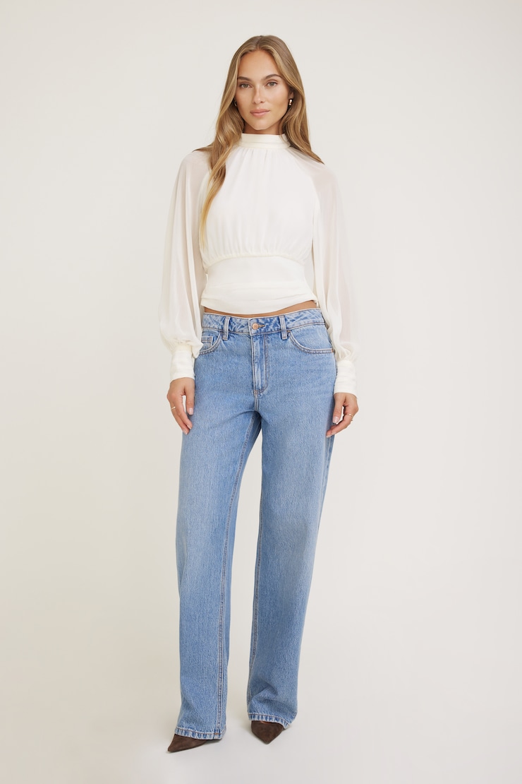Mock Neck Chiffon Blouse