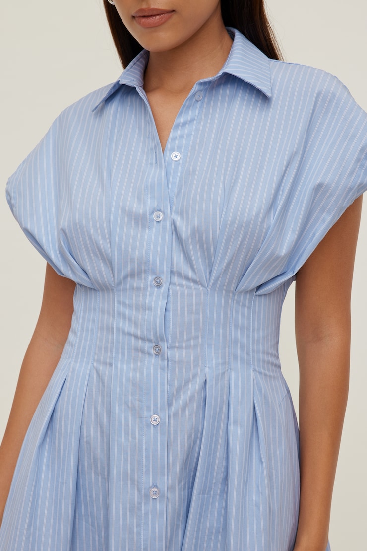 Poplin Mini Shirt Dress Blue Double Stripe large