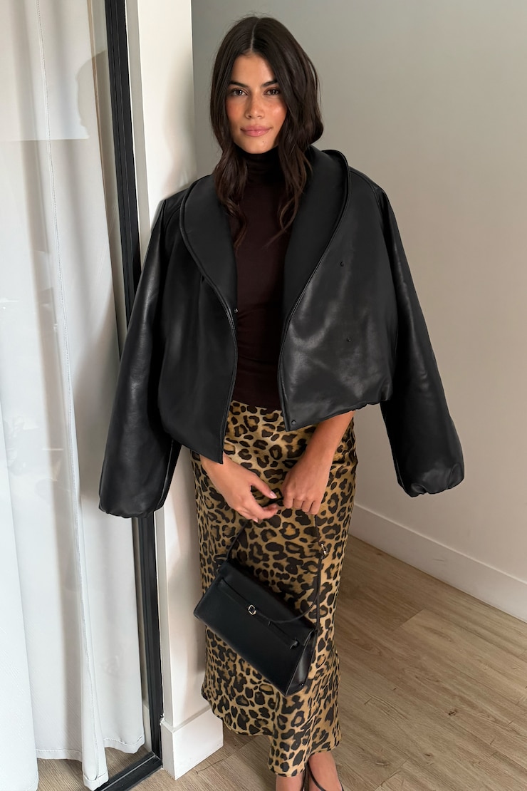 Blouson aviateur croisé en faux cuir
