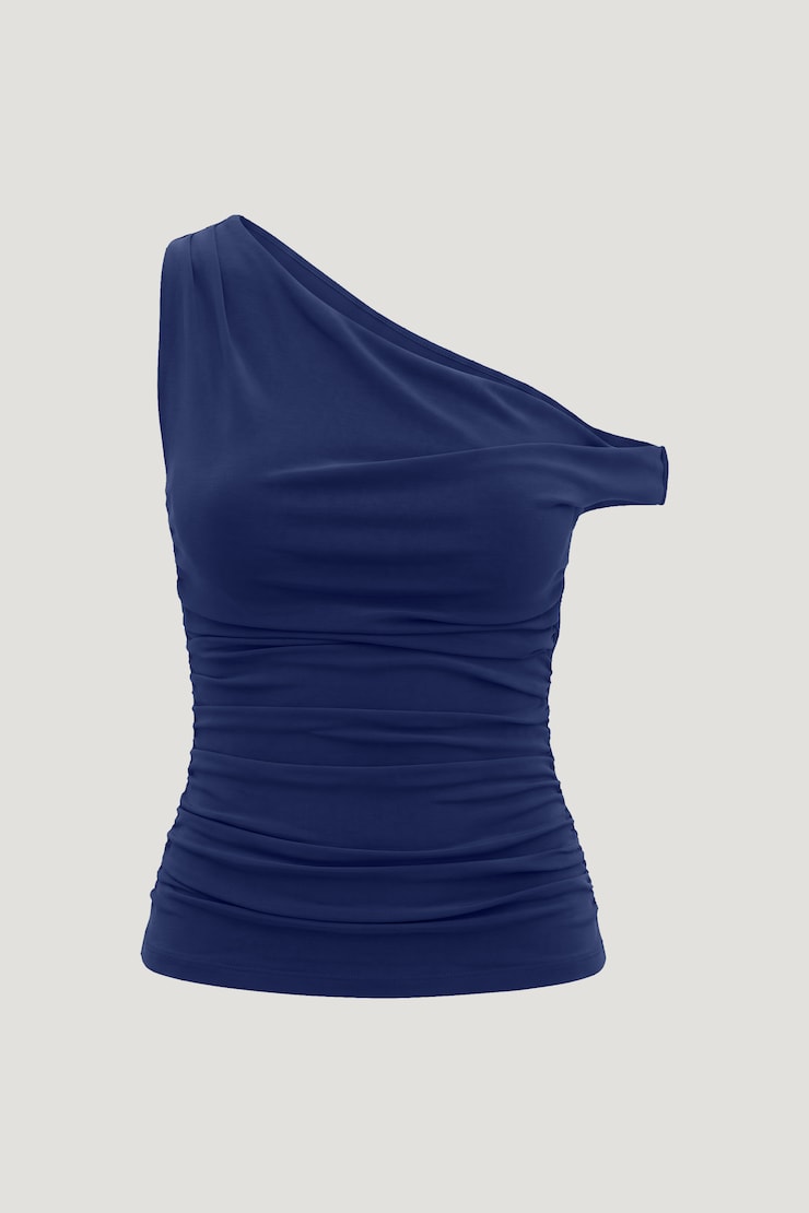 Off Shoulder Mesh Top Mazarine Blue large
