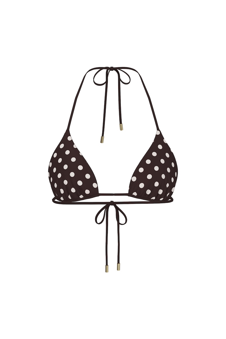 Reversible Slider Triangle Bikini Top, Brown Polka Dot, large