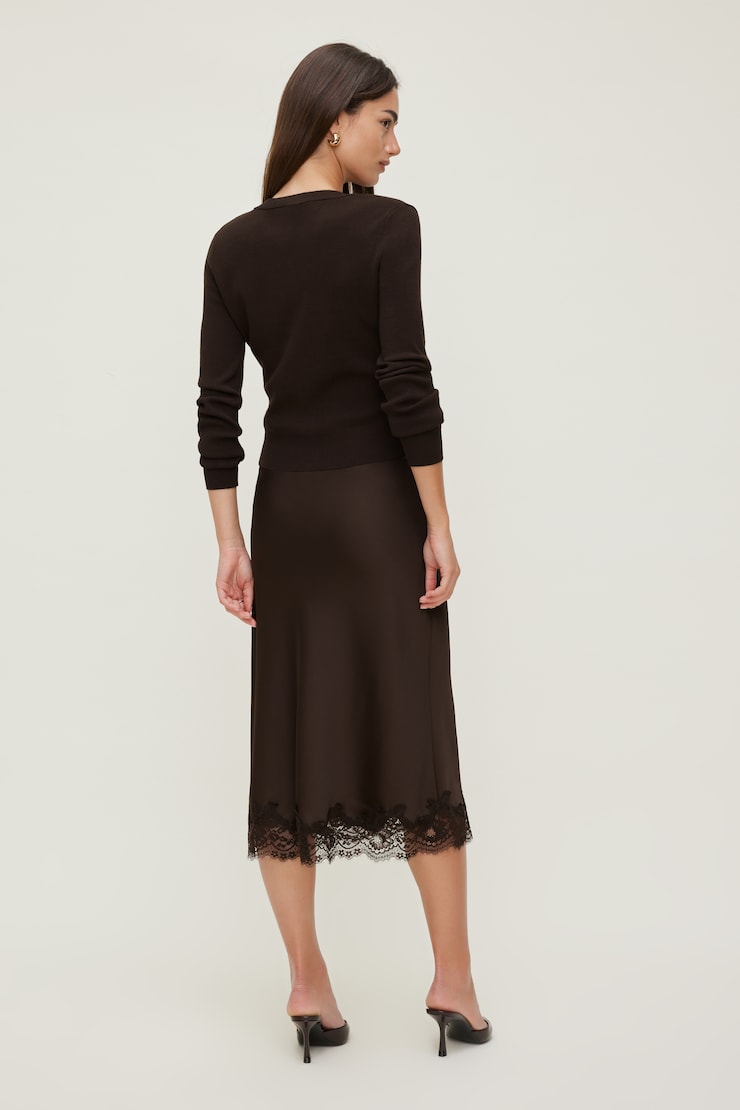 Lace Satin Midi Skirt Java Brown large
