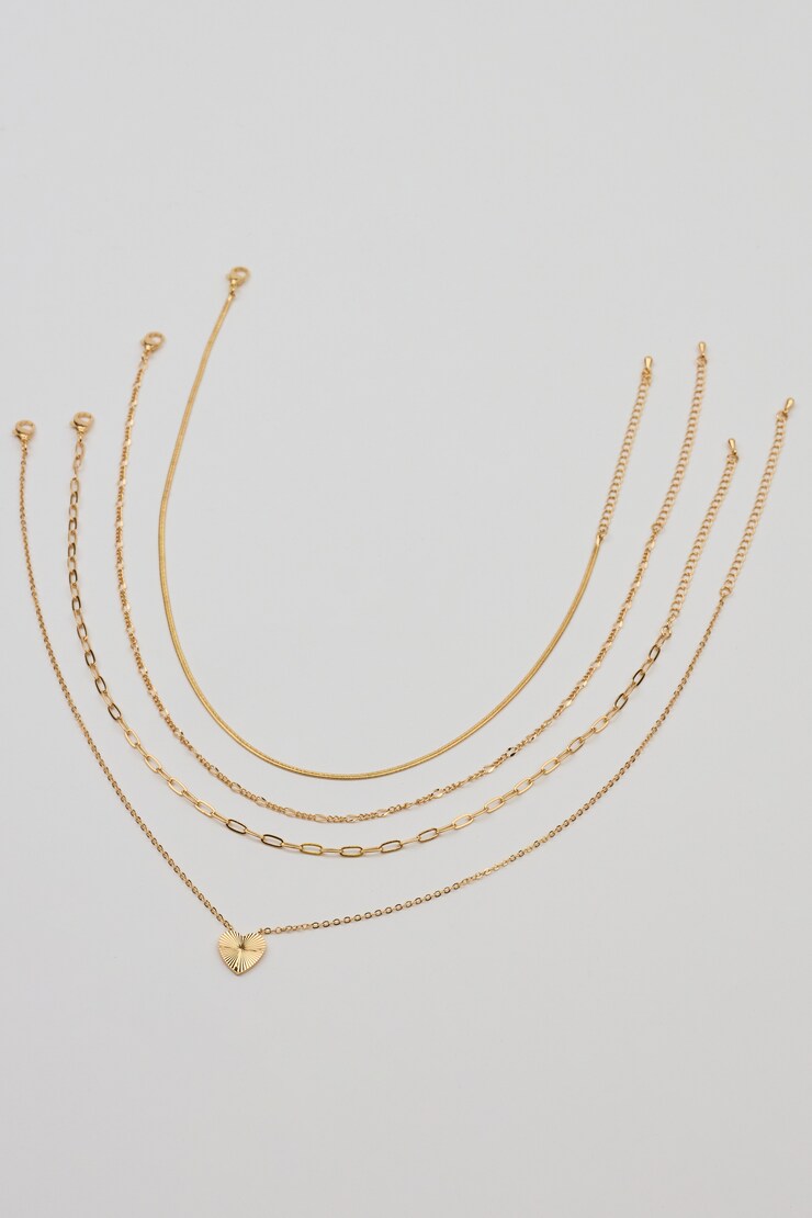 Set of 4 Heart & Chain Necklaces, Gold, large